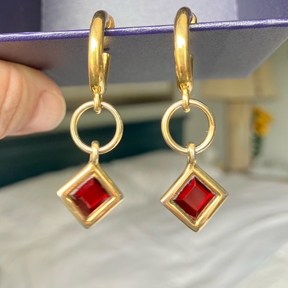 Gold Red Classic Earrings